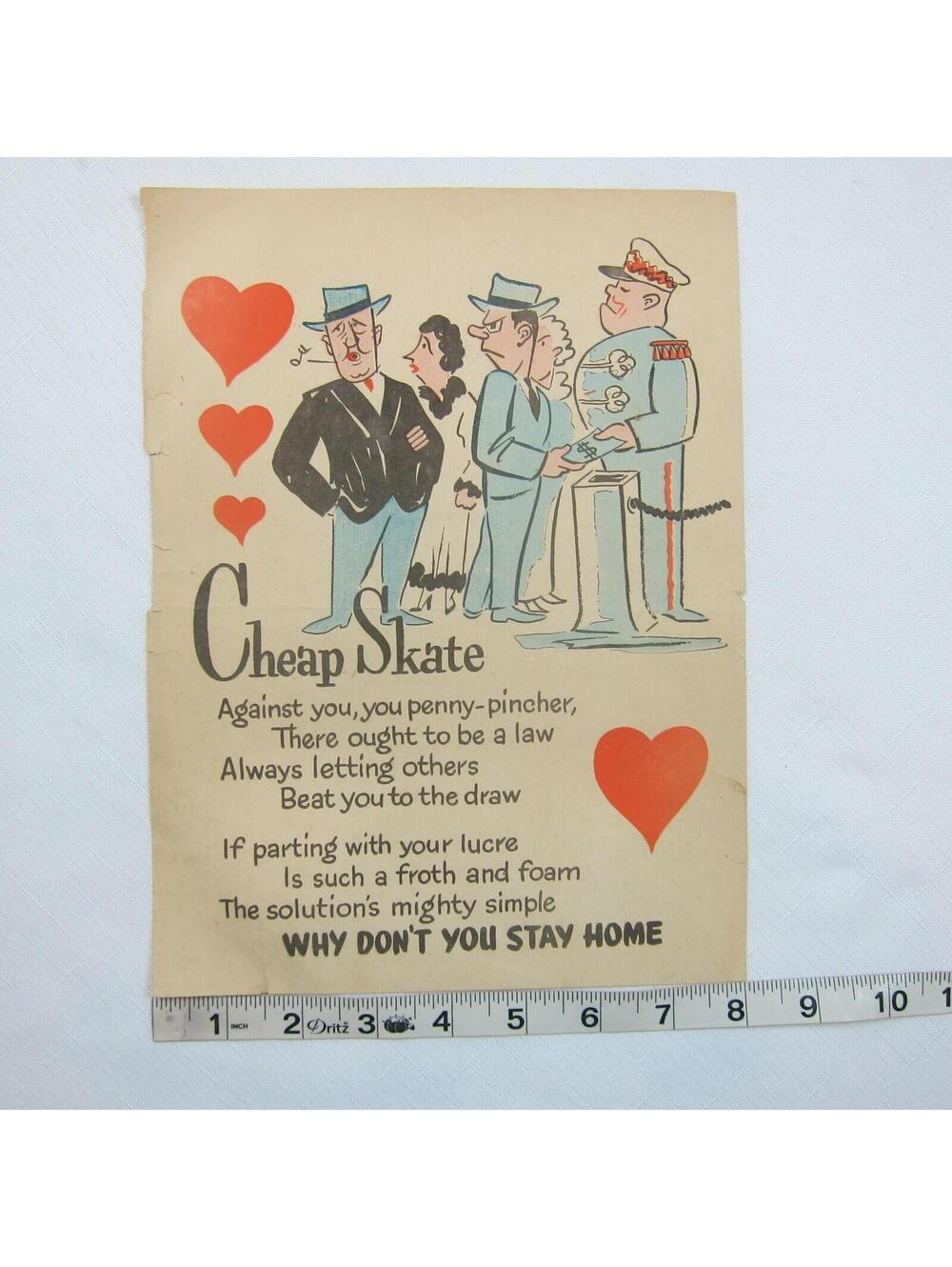 Vintage Vinegar Valentine CheapSkate Penny Dreadful Sarcasm Insult Poem Ephemera - Picture 11 of 12